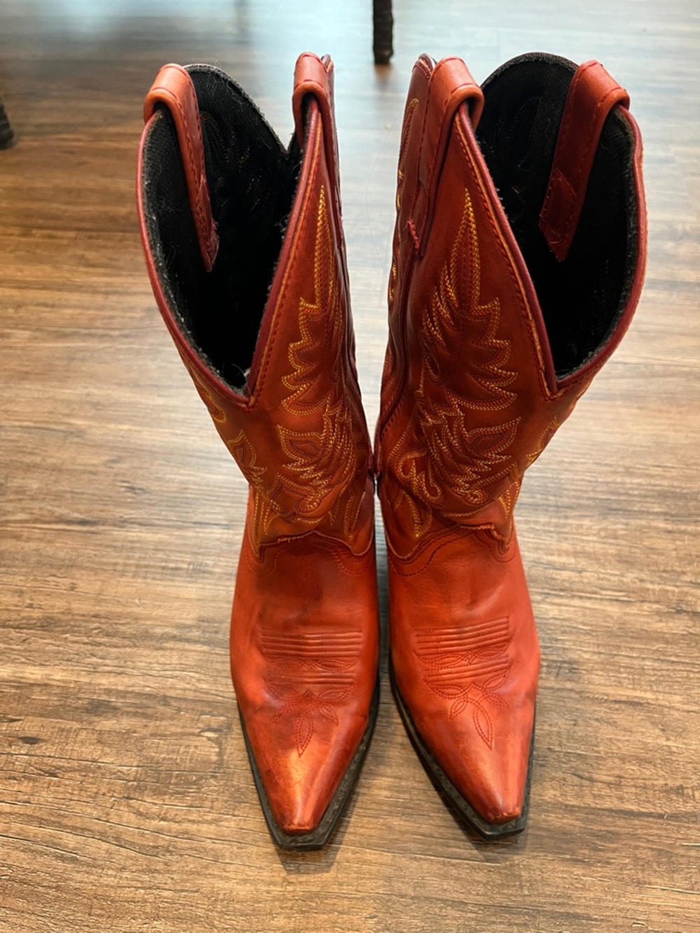 Laredo Red Leather Western Heeled Cowboy Boots - Picture 3 of 5